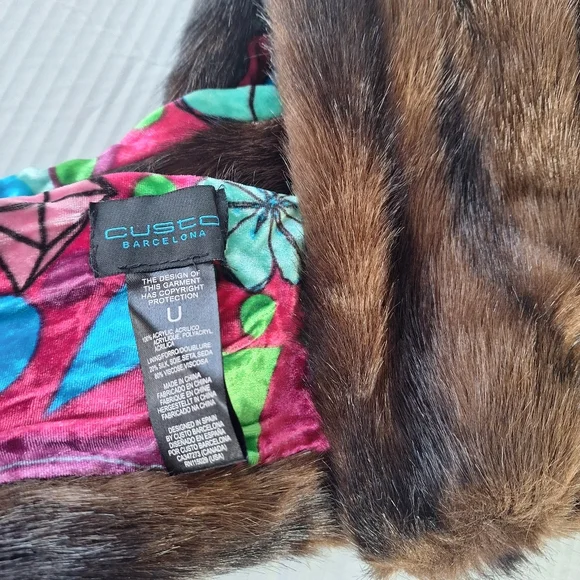 CUSTO BARCELONA *RARE* FAUX Fur Vibrant Silk SCARF COLLAR - Picture 2 of 4